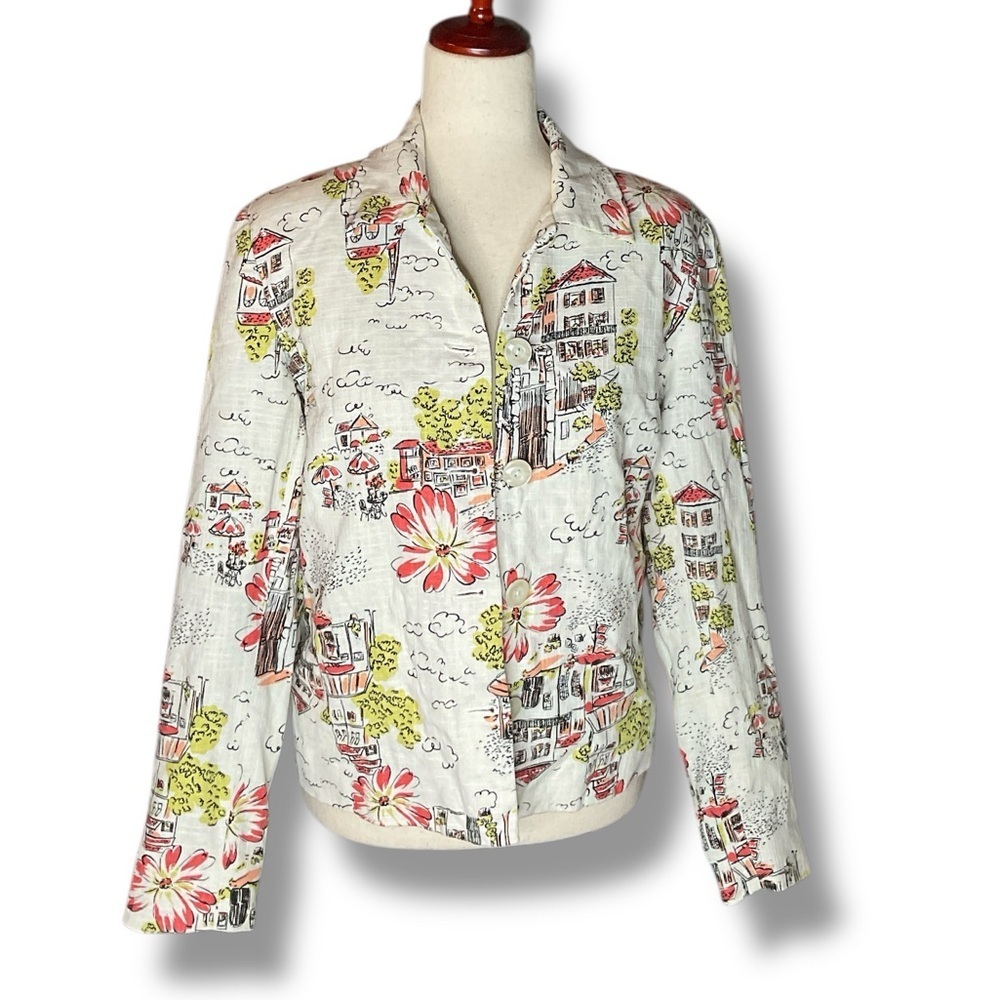 Coldwater Creek White City Scene Linen Blend Blazer Size Small